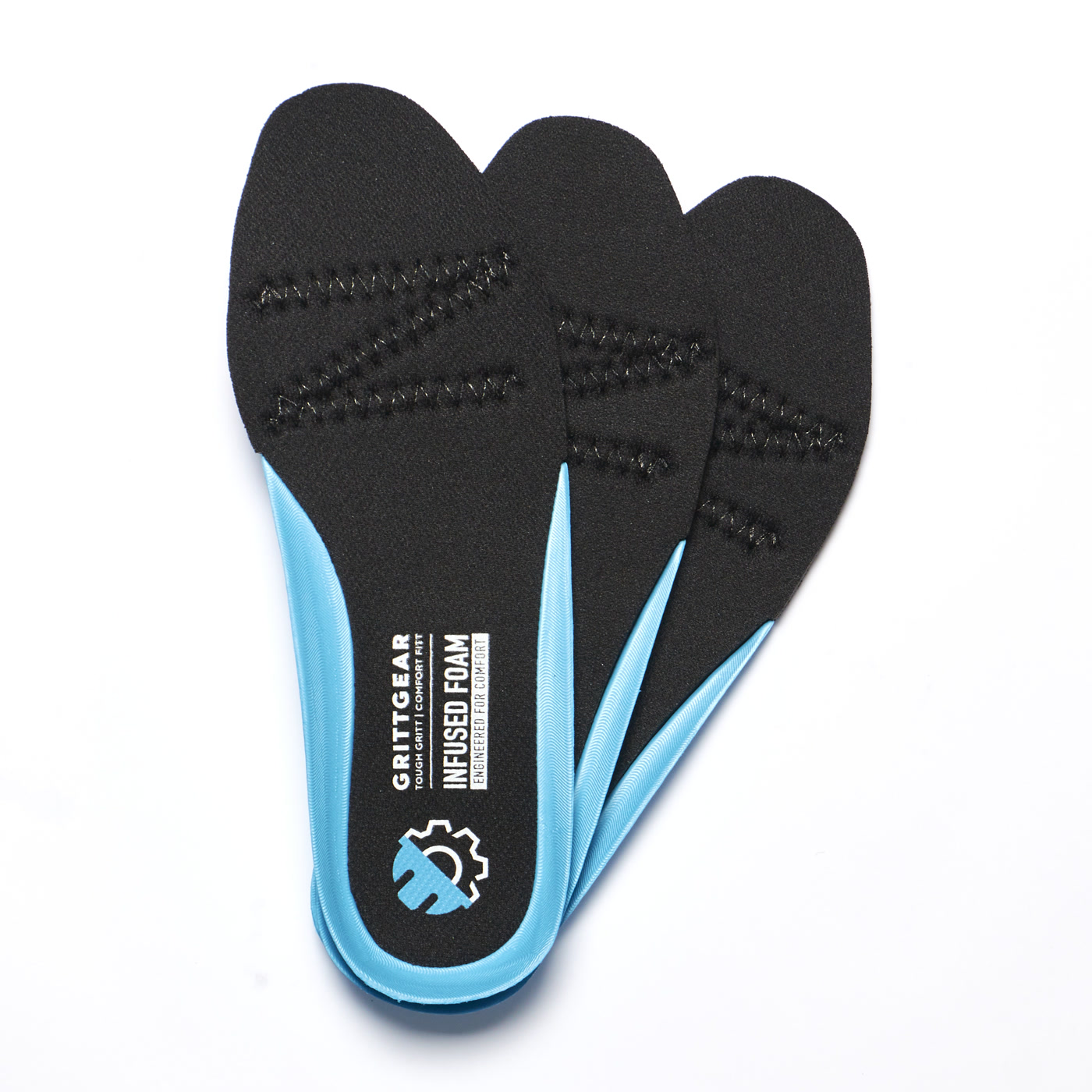 מדרסי Infused Foam של GrittGear, שכבת קצף כחולה עם ריפוד עליון שחור
